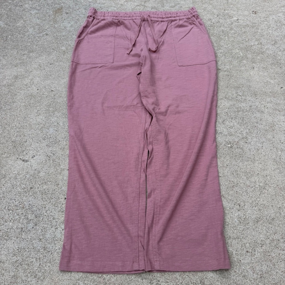 LOGO Lori Goldstein Womens Large Pink Cotton Slub Wide Leg Lounge Pants
